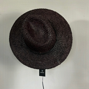 NWT Rudsak SHAYLA dark plum almost black straw hat with black leather trim